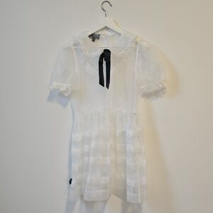 White Lace Dress with Black Bow